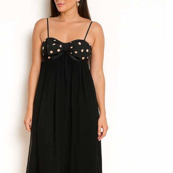 Betsey Johnson Dresses & Skirts - Betsey Johnson silk vintage Dress
Black gold Polka Dot Bow
Mini